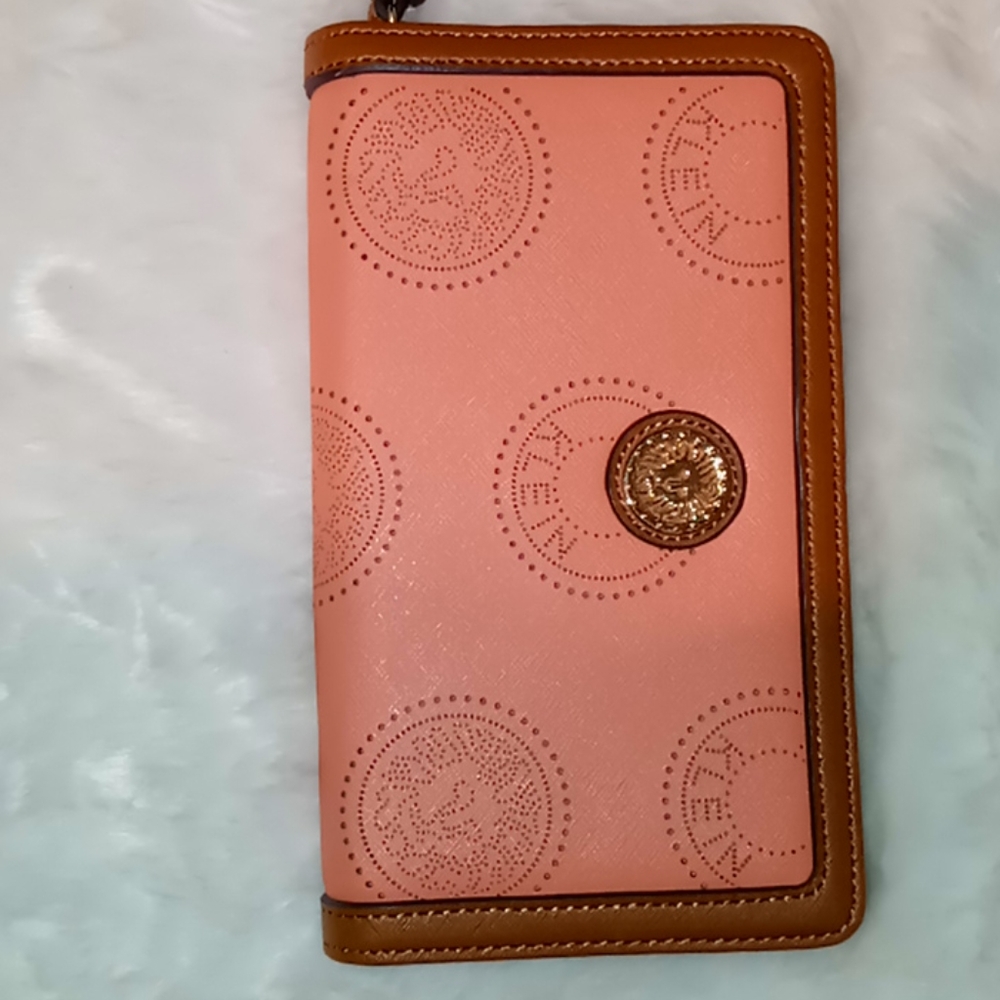 Anne Klein salmon & brown zippered purse wallet